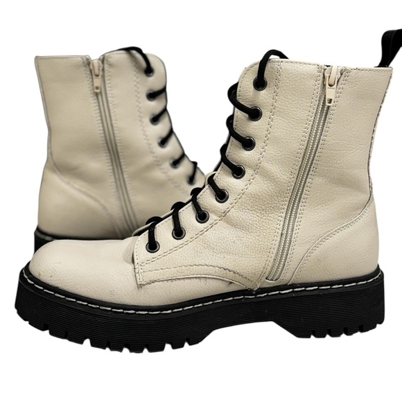SINCERELY JULES HARLEY COMBAT BOOTS Sz 8.5 Cream Lace-Up Ankle Boots - Picture 4 of 9